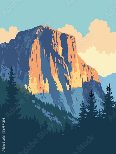 El Capitan vertical granite face in Yosemite with climbers and golden hour glow on rock wall