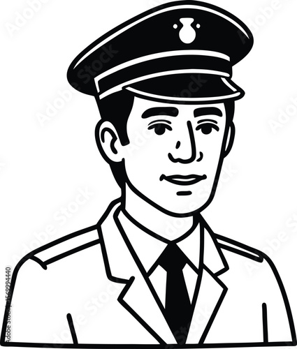 Dapper Officer: A close-up illustration of a smartly dressed officer in a crisp uniform, embodying authority and professionalism.