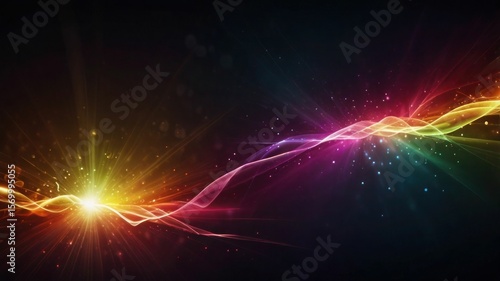 Blurred rainbow refraction overlay effect. Light lens prism effect on black background. Holographic reflection, crystal flare leak shadow overlay. Colorful rainbow disco ball light