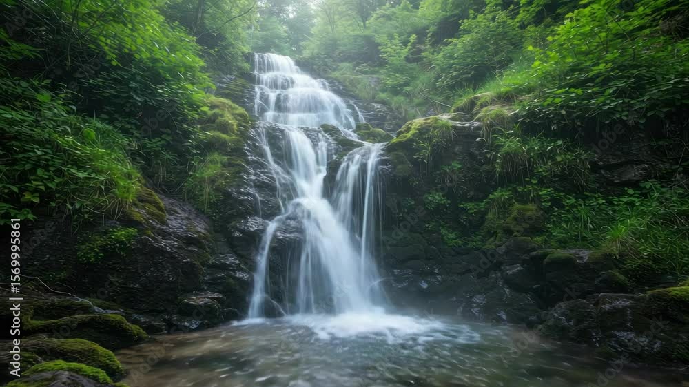 Beautiful waterfall in lush green forest Beautiful waterfall in lush green forest