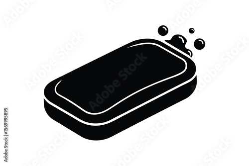 A clean bar of soap with bubbles and foam isolated on white background silhouette