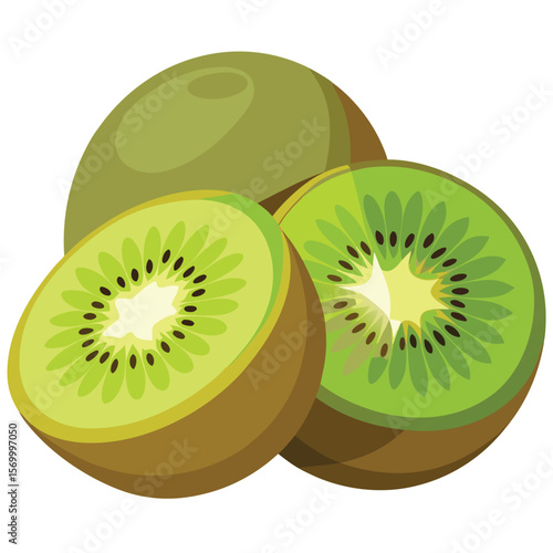 Vector Illustration of Fresh Kiwis A Vibrant Group of Juicy Fruits