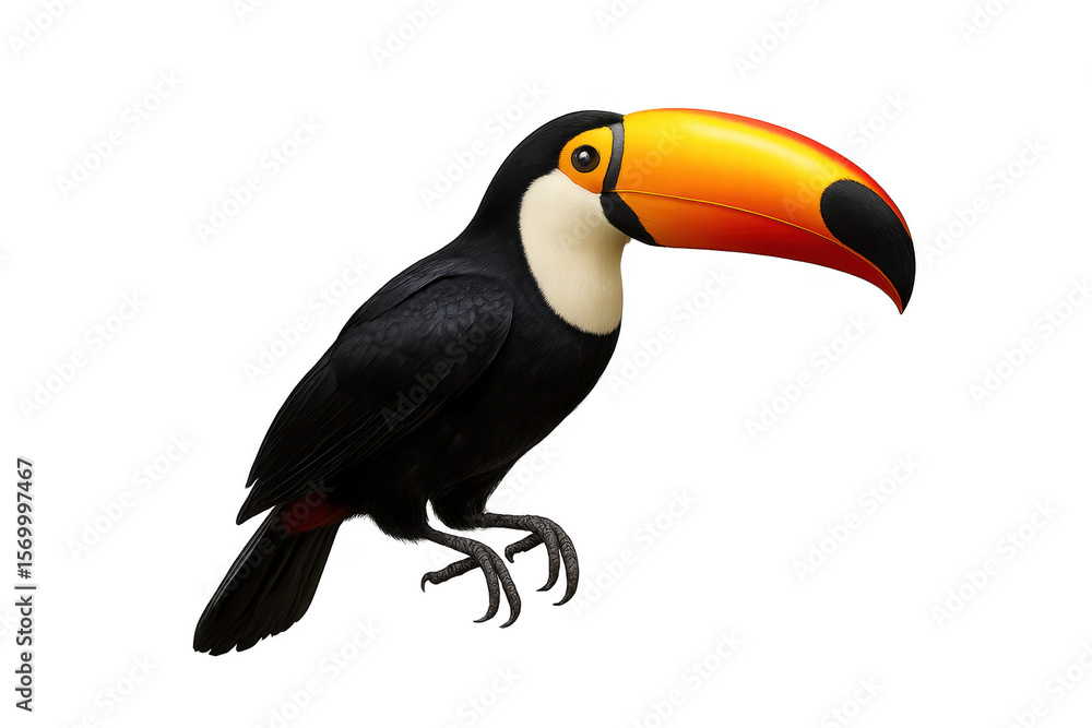 Naklejka premium Elegant toucan perched, isolated on a transparent background for easy compositing