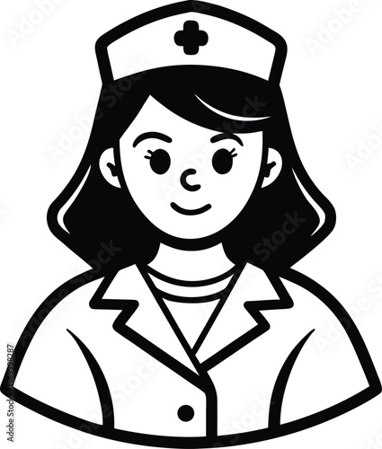 Japanese kokeshi doll vector illustration of a nurse or doctor woman in traditional kimono clothing style, nursing, medicine, person, mascot, expression