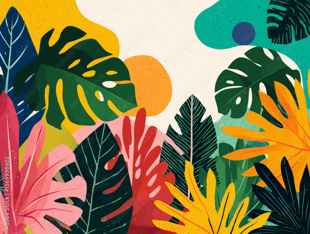 Tropical leaves and beach shapes in abstract vector style Tropical leaves and beach shapes in abstract vector style