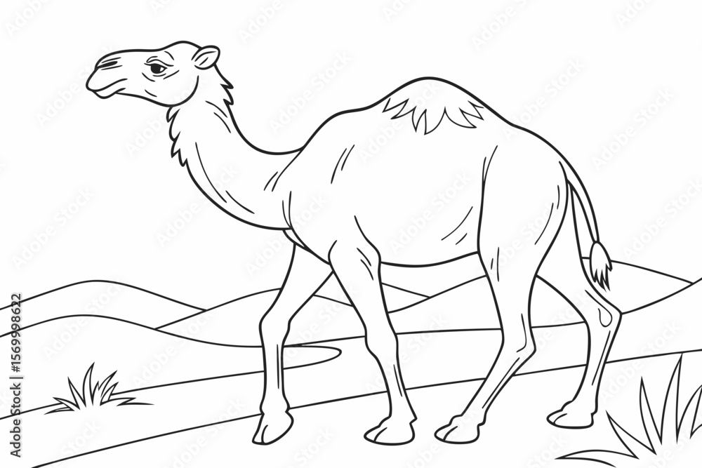 Fototapeta premium coloring page line art the camel black vector