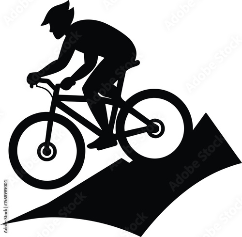 Mountain Biker Descending Steep Trail Extreme Sports Adventure,silhouette of a cyclist