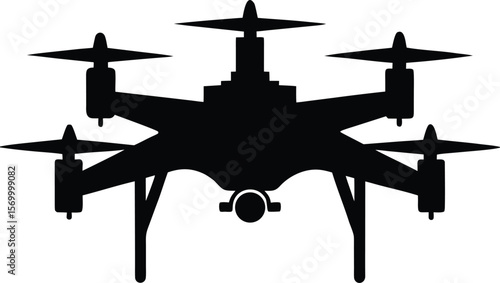 Silhouette of a quadcopter drone with a camera