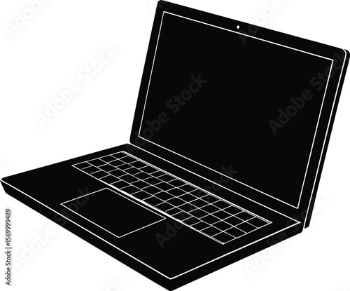 Modern sleek laptop computer open on white background with clean design,laptop isolated on white background