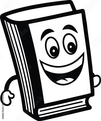 Cartoon vector illustration of a happy character face with a book, brainy, positive, fantasy, clever, smart, vibrant
