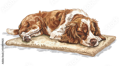 Adorable Hand-Drawn Vector Illustration of a Dog Relaxing on a Mat pet nap cute pets calm cozy home 