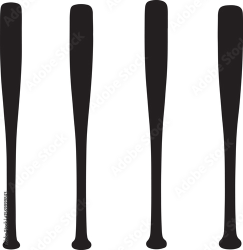 Four Black Baseball Bat Silhouettes on White Background