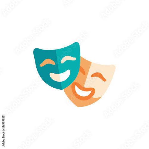 Colorful theatrical masks representing comedy and tragedy, symbolizing the performing arts, creativity, and emotional expression in a vibrant artistic design