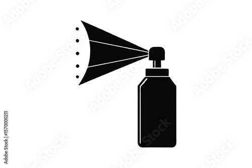 Black silhouette of a spray bottle dispensing a fine mist of droplets