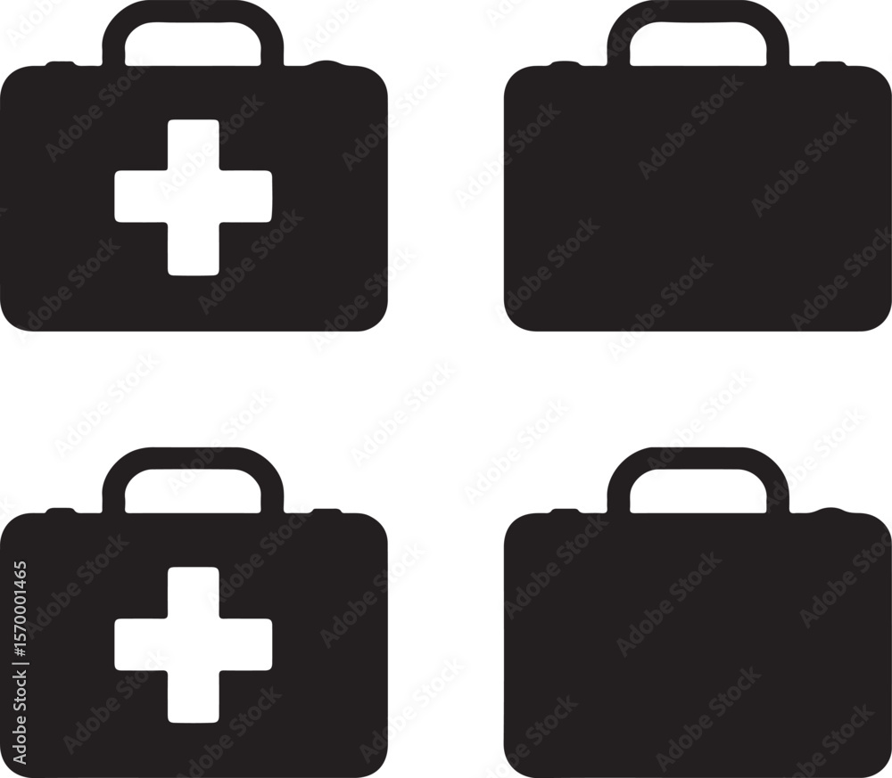 Obraz premium Black First Aid Kit Icons: Medical Emergency Symbols Set
