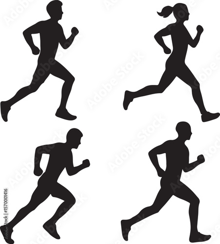 Silhouettes of Runners in Motion: Black and White Sport Images