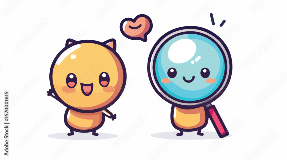 Fototapeta premium Curious Cartoon Magnifying Glass Character: Exploring the World of Details see kid fun cute zoom look