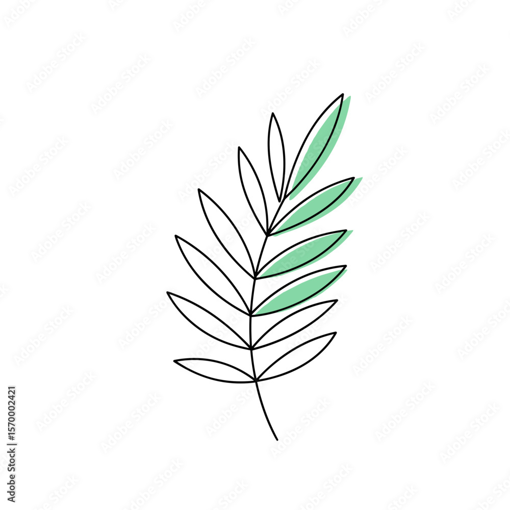 Naklejka premium Minimalist line drawing of a green leaf on a white background 