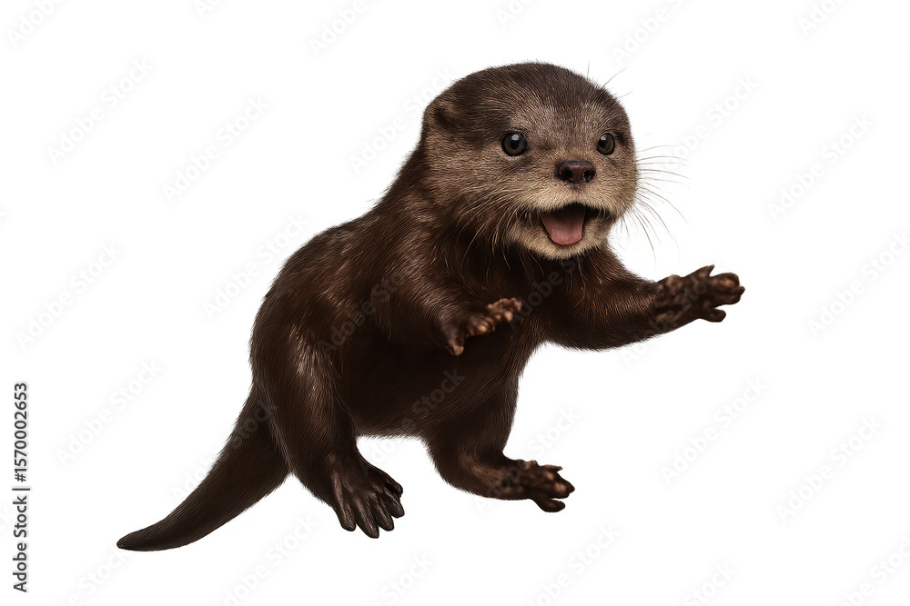 Obraz premium Adorable playful otter isolated on transparent background, cutout style shot