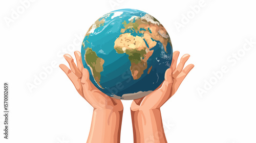 Global Responsibility: Male Hands Gently Holding Our World in Their Palms man care save hope blue   