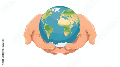 Global Responsibility: Male Hands Cradle the World, Concept Image man eco care palm hope save globe 