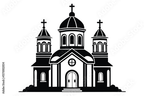 Detailed Vector Graphic of a Black and White Orthodox Church Illustration Design