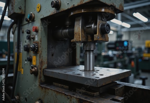 Metal stamping press with formed parts and tooling in a manufacturing setting