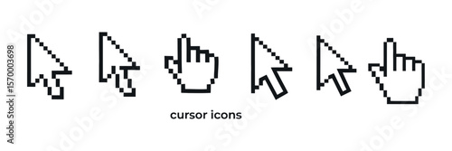 Classic Pixelated Cursor Icons vector illustration of an white background with hearts