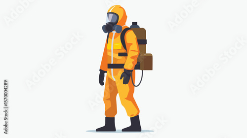 Hazmat Suit Hero: Protecting Our Future. Flat Vector Illustration of a Man in a Protective Chemical 
