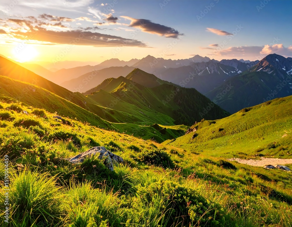 Fototapeta premium Mountain sunset panorama