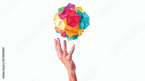 Man Holding Giant Colorful Crumpled Paper Ball: Abstract Power and Creativity Concept art hand image