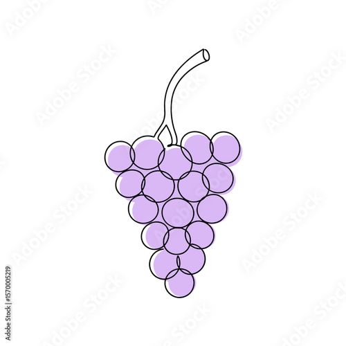Grapes cluster in simple outline style with pastel purple color  
