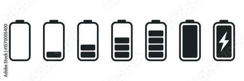 Battery Charging Levels Icons Set vector illustration of an white background with hearts