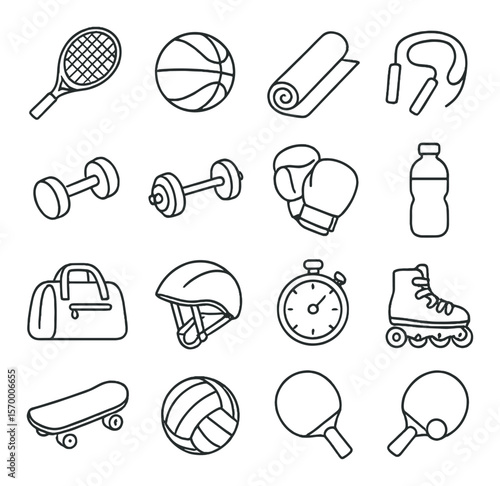 Sports icon collection, fitness and activity symbols. exercise and recreation graphics set