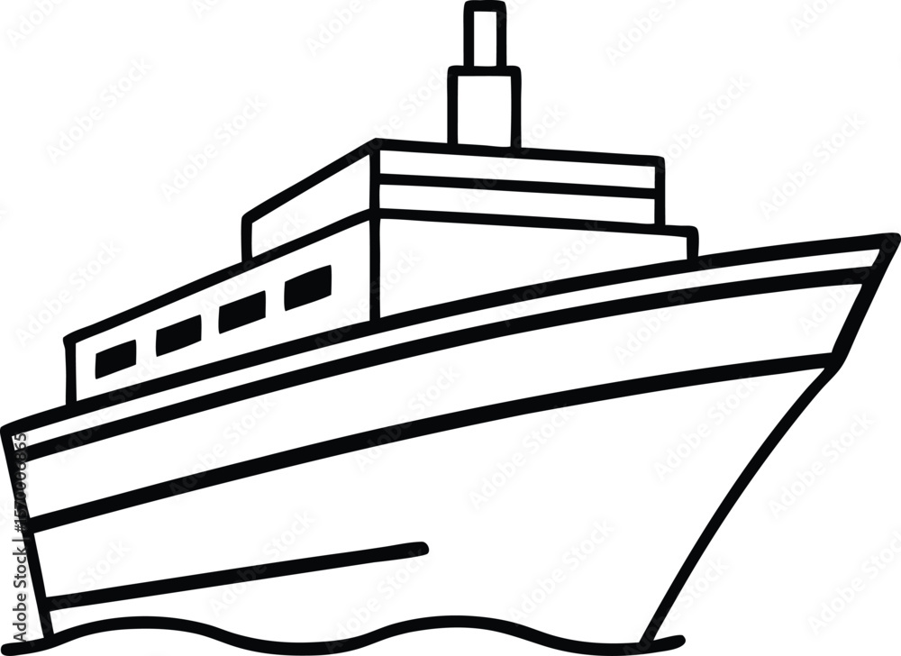 Fototapeta premium Cruiseliner Sketch: A clean line drawing presents a contemporary cruiseliner, conveying a sense of adventure and maritime travel against the vast, blank canvas of the unknown.