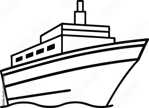 Cruiseliner Sketch: A clean line drawing presents a contemporary cruiseliner, conveying a sense of adventure and maritime travel against the vast, blank canvas of the unknown.
