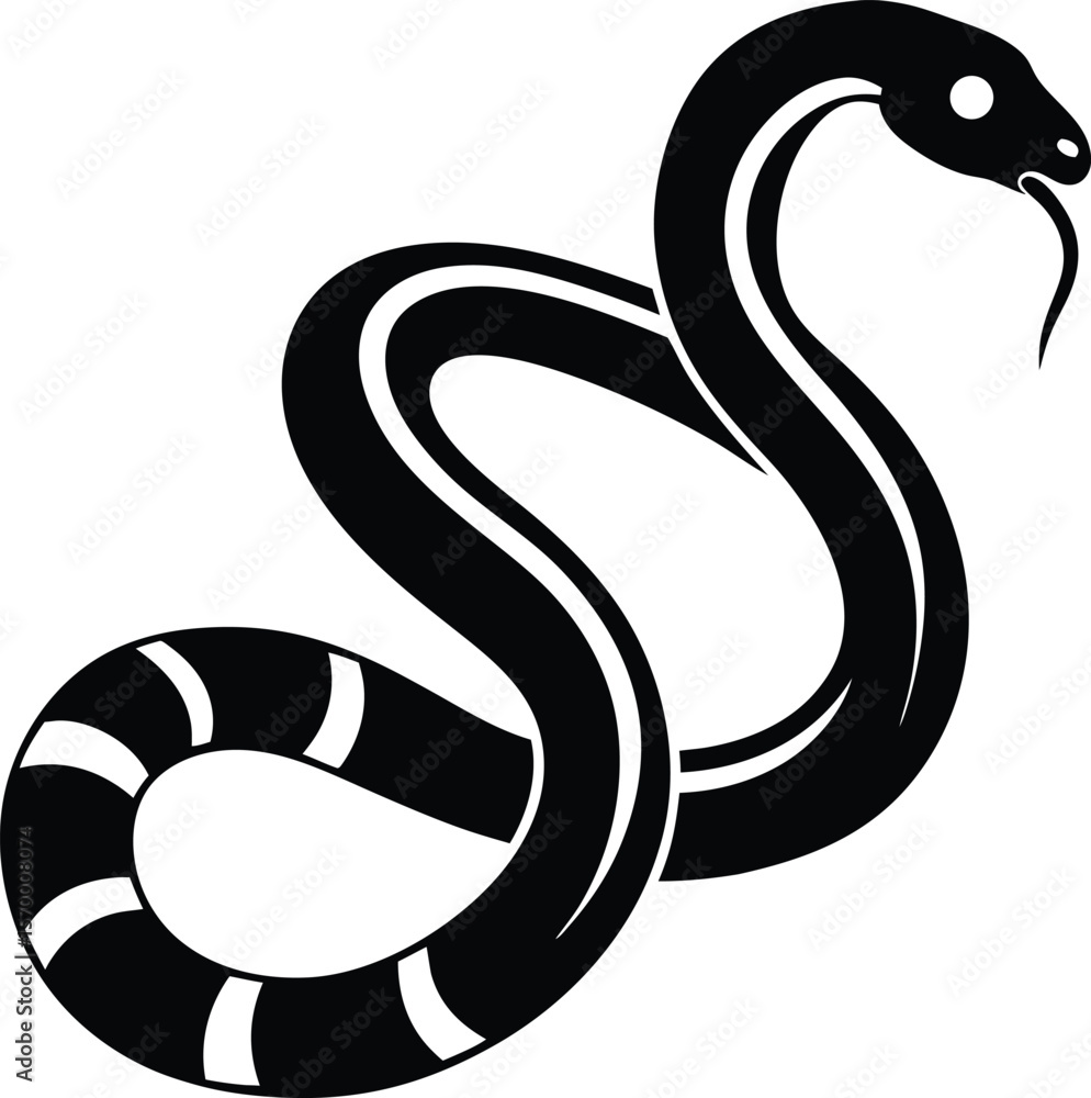 Fototapeta premium Serpentine Silhouette: A striking minimalist design of a serpent, poised in a dynamic, sinuous curve against a neutral background. Perfect for artistic and symbolic uses.