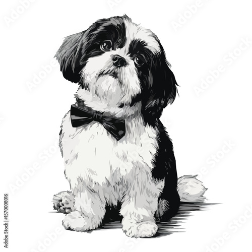 Black and White Small Dog Sitting Calmly