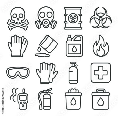 Hazard safety icons collection, protective symbols. emergency and danger sign set