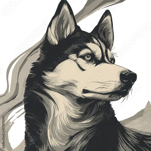 Stylized Husky Face – Calm Expression with Clean Line Art