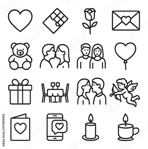 Valentine's day collection, romantic design icons. love and affection symbol set