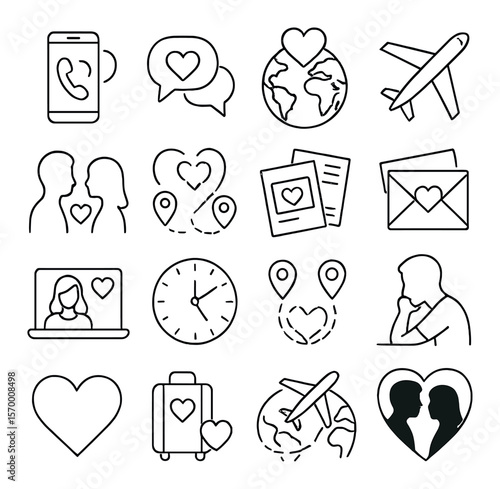 Love communication collection, romantic digital icons. long distance relationship symbols