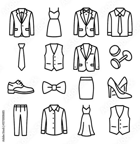 Formal attire collection, elegant clothing design. sophisticated and classy wardrobe icons