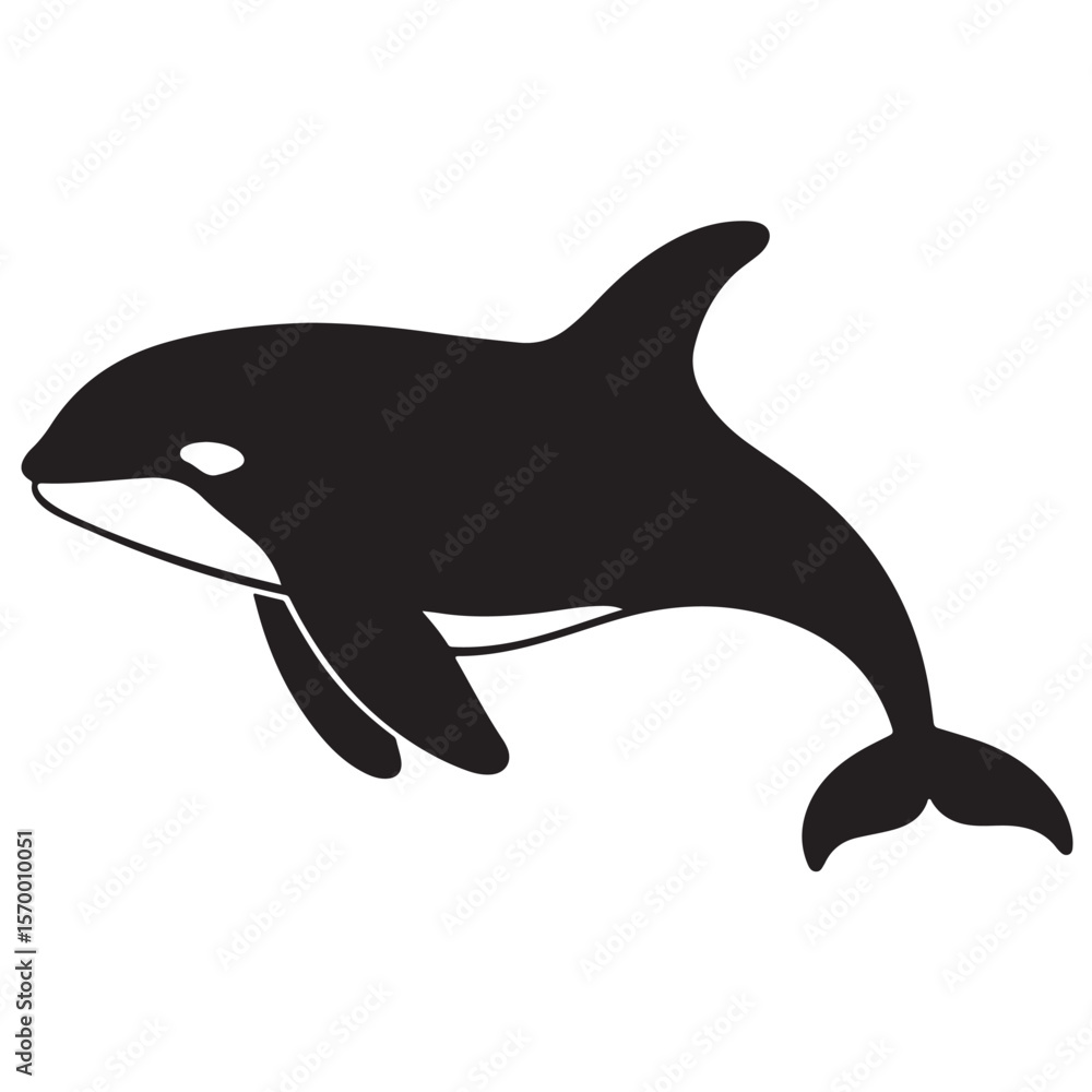 Naklejka premium Minimal Silhouette Orca Logo Vector Illustration – Flat Design Black Killer Whale Icon Isolated on White Background – Simple, Clean, Editable Marine Animal Graphic for Ocean, Wildlife, and Nature Bran