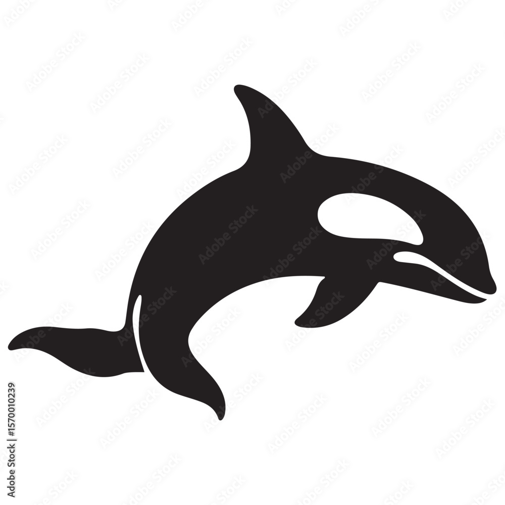 Fototapeta premium Minimal Silhouette Orca Logo Vector Illustration – Flat Design Black Killer Whale Icon Isolated on White Background – Simple, Clean, Editable Marine Animal Graphic for Ocean, Wildlife, and Nature Bran