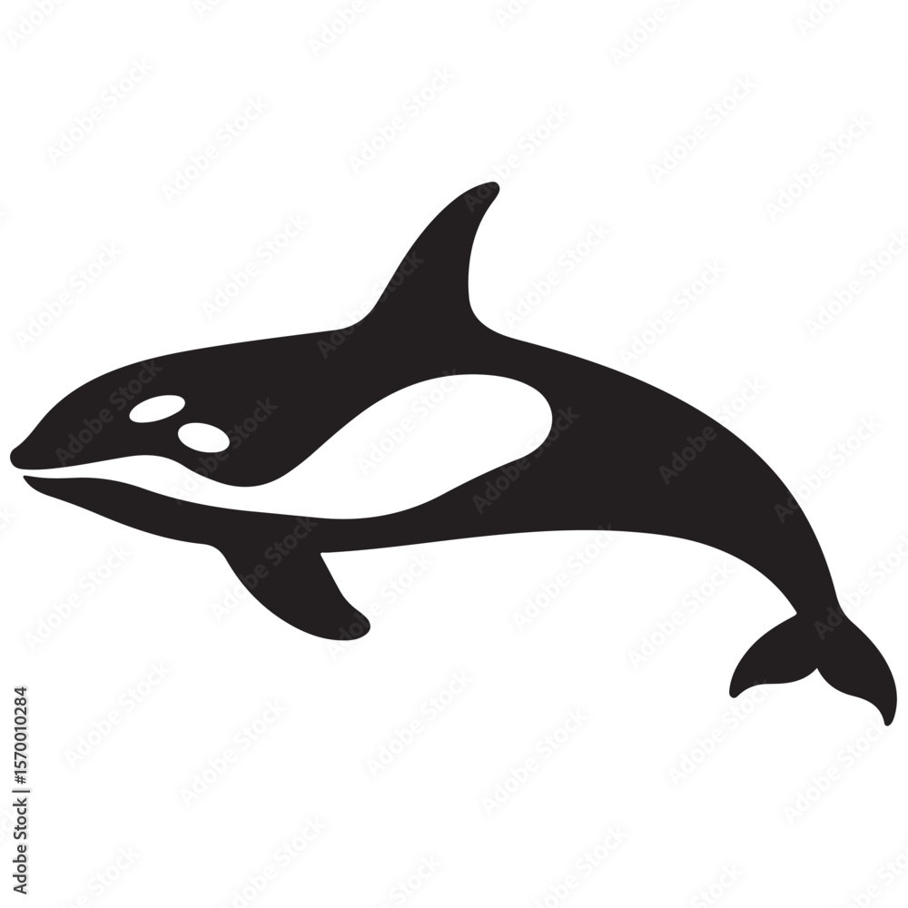 Naklejka premium Minimal Silhouette Orca Logo Vector Illustration – Flat Design Black Killer Whale Icon Isolated on White Background – Simple, Clean, Editable Marine Animal Graphic for Ocean, Wildlife, and Nature Bran