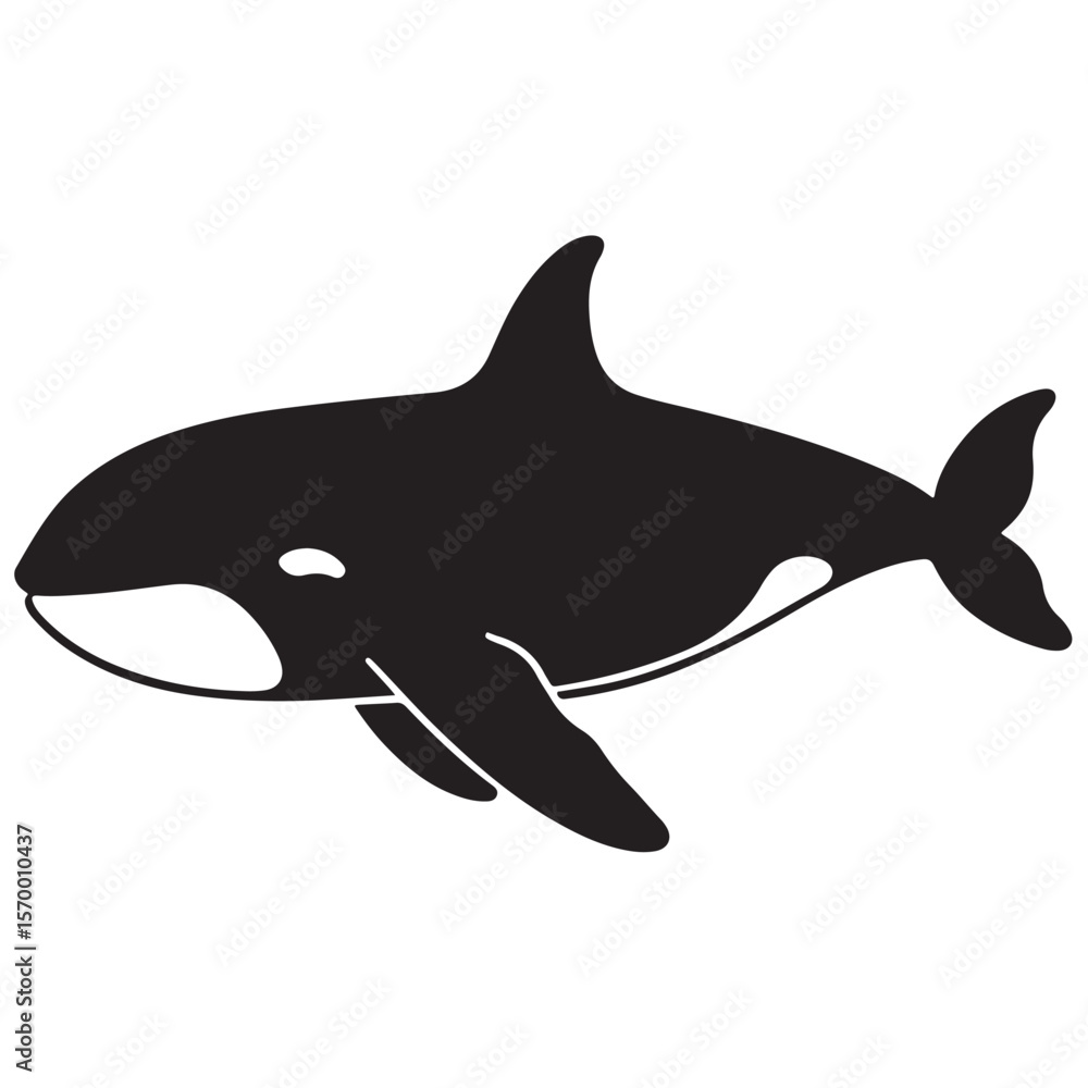 Fototapeta premium Minimal Silhouette Orca Logo Vector Illustration – Flat Design Black Killer Whale Icon Isolated on White Background – Simple, Clean, Editable Marine Animal Graphic for Ocean, Wildlife, and Nature Bran