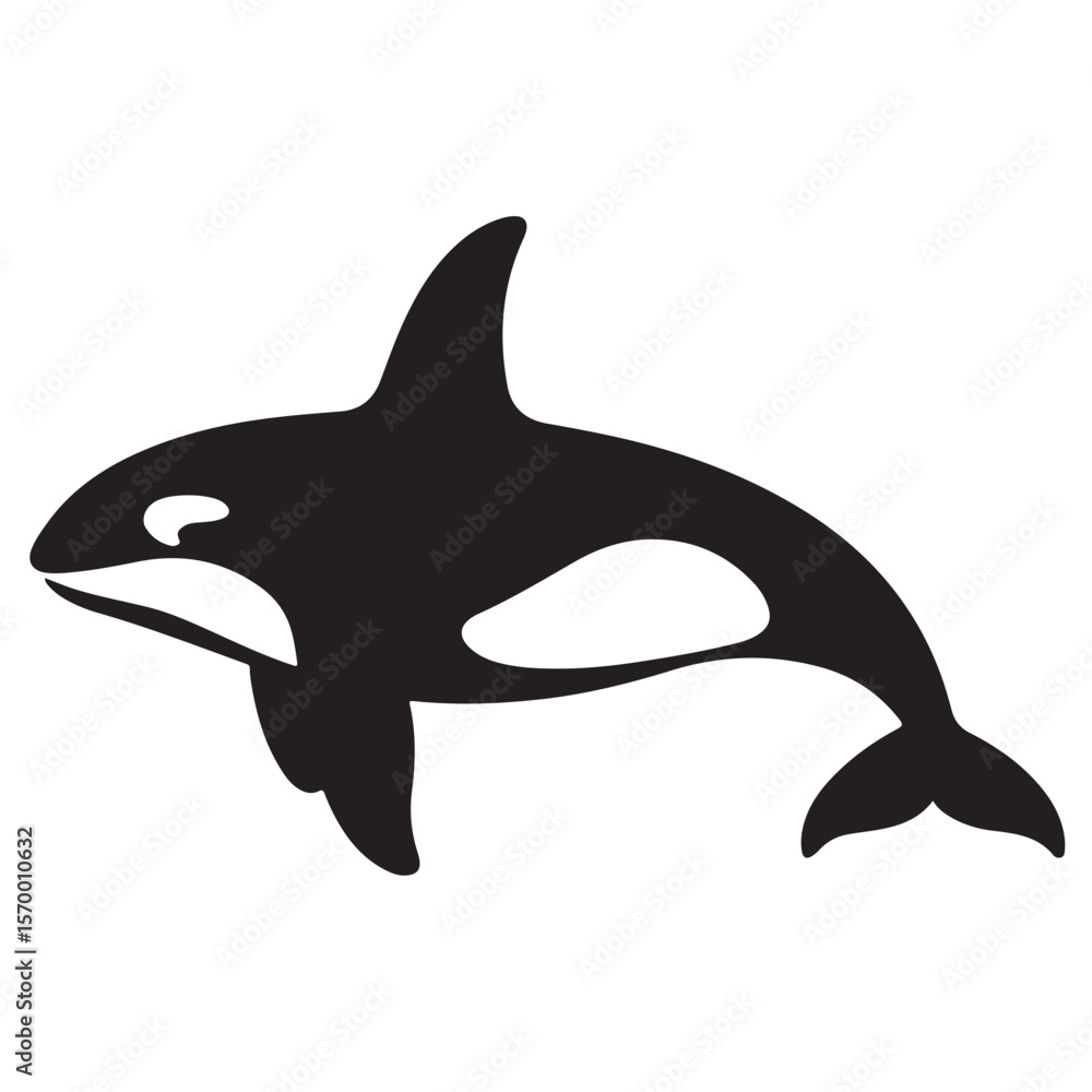 Fototapeta premium Minimal Silhouette Orca Logo Vector Illustration – Flat Design Black Killer Whale Icon Isolated on White Background – Simple, Clean, Editable Marine Animal Graphic for Ocean, Wildlife, and Nature Bran
