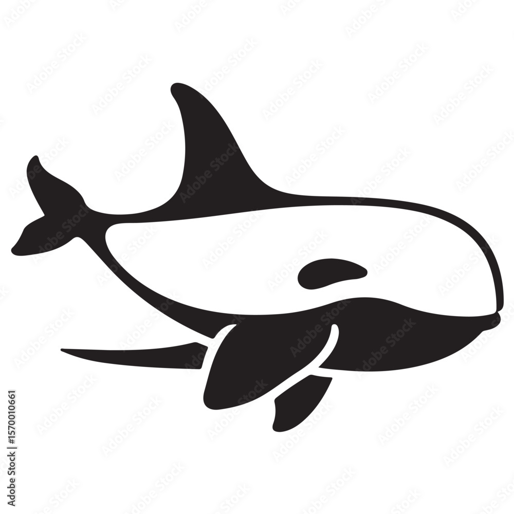 Naklejka premium Minimal Silhouette Orca Logo Vector Illustration – Flat Design Black Killer Whale Icon Isolated on White Background – Simple, Clean, Editable Marine Animal Graphic for Ocean, Wildlife, and Nature Bran