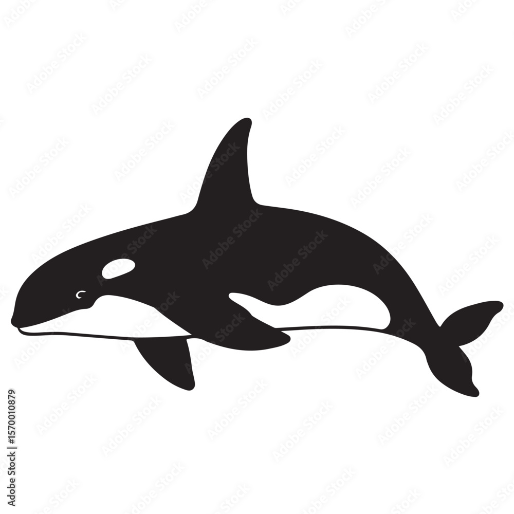 Fototapeta premium Minimal Silhouette Orca Logo Vector Illustration – Flat Design Black Killer Whale Icon Isolated on White Background – Simple, Clean, Editable Marine Animal Graphic for Ocean, Wildlife, and Nature Bran